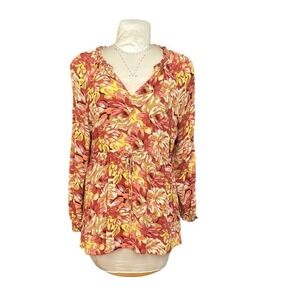 Torrid Esther Rust Floral Gauze Peasant Top Womens V-Neck Ruffles Orange 2X